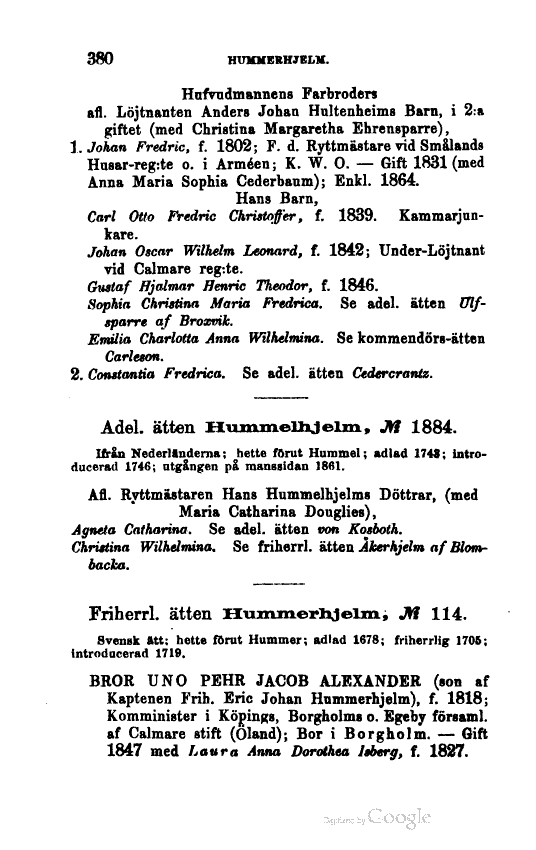 380 (Sveriges Ridderskaps och Adels Kalender / för år 1865 - Sjette  årgången)