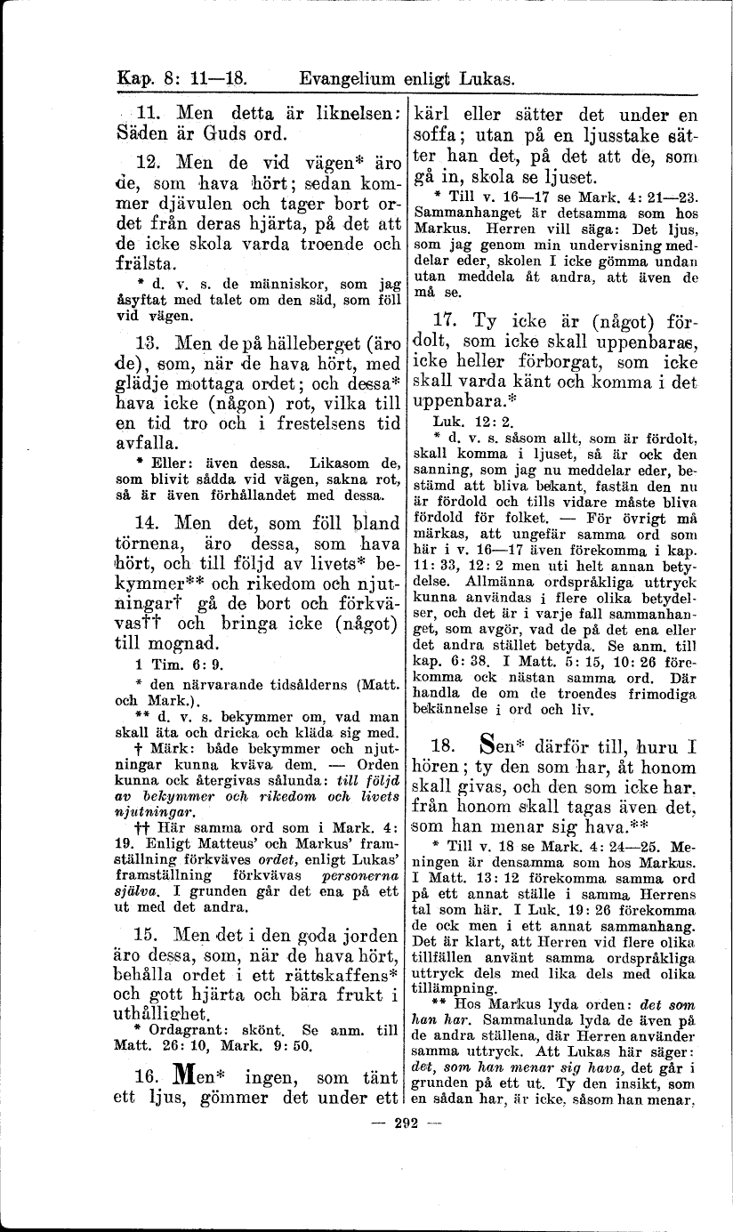 292 (Bibeln / Nya testamentet. Ny översättning med förklarande anmärkningar  av P. Waldenström, fjärde upplagan, 1921. Första delen)