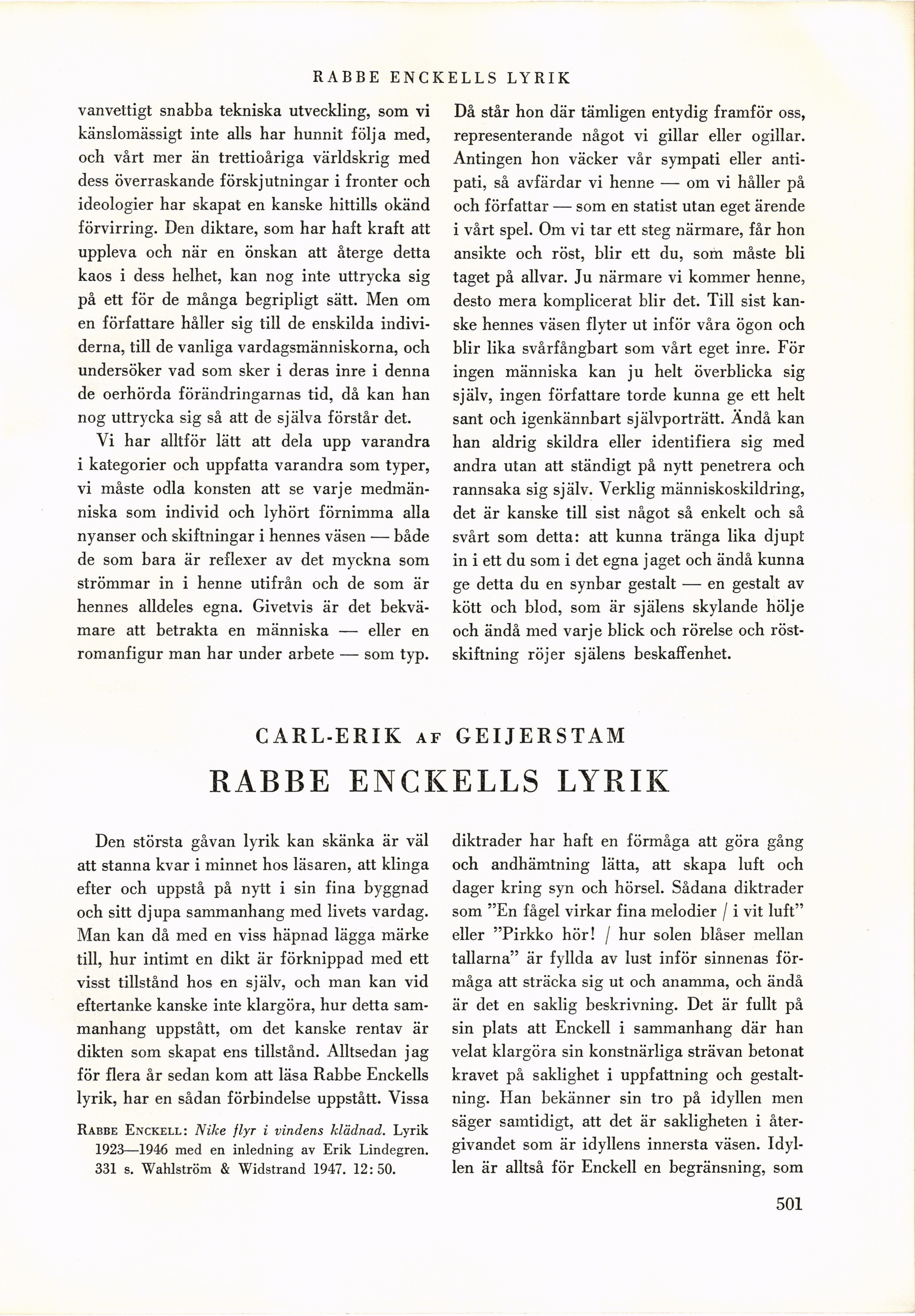 501 (Bonniers litterära magasin / Årgång XVII. 1948)