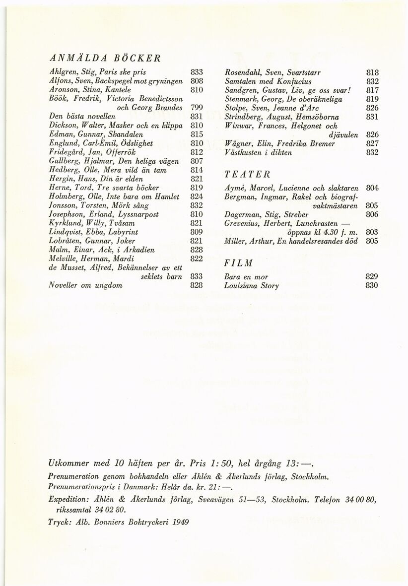 746 (Bonniers litterära magasin / Årgång XVIII. 1949)