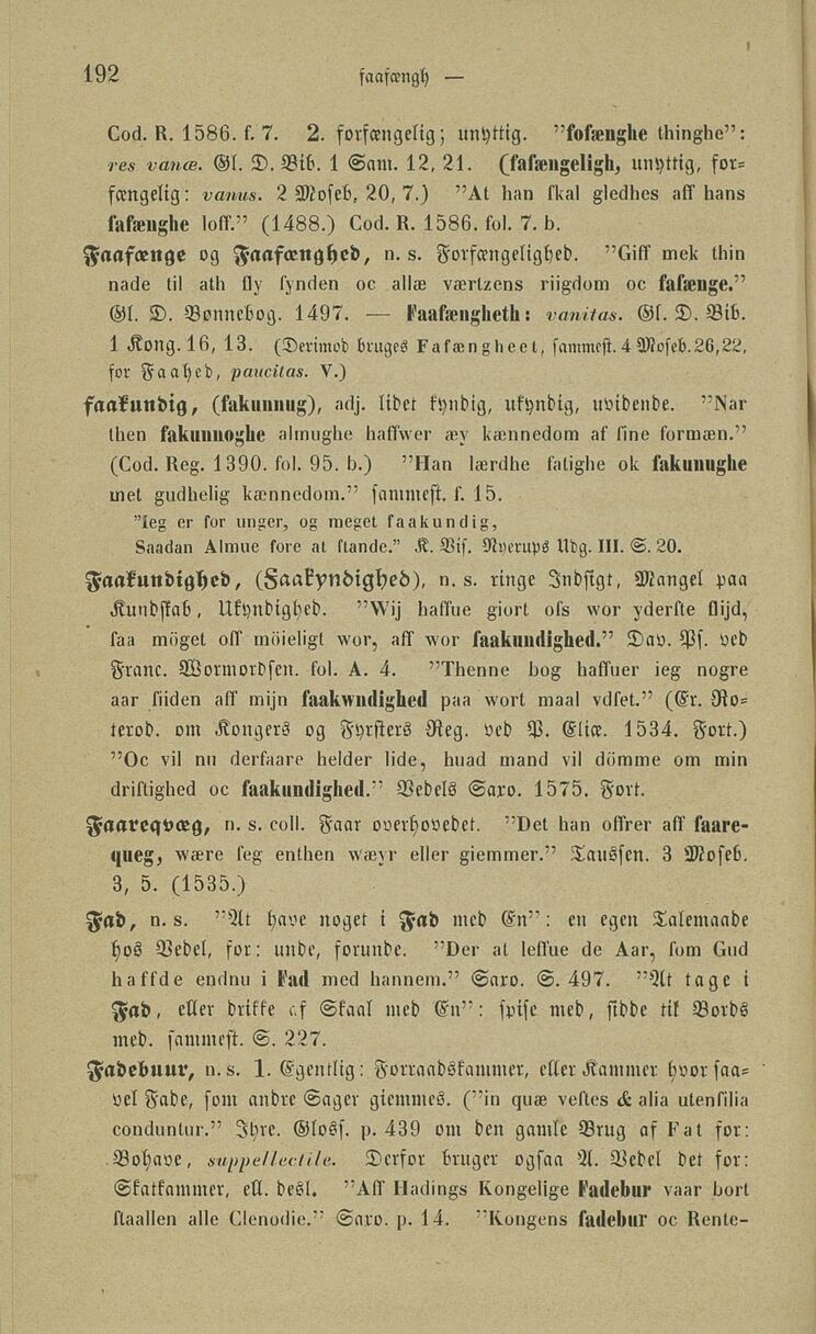 192 (Dansk Glossarium, eller Ordbog over forældede danske Ord / Første  Deel. A-L)