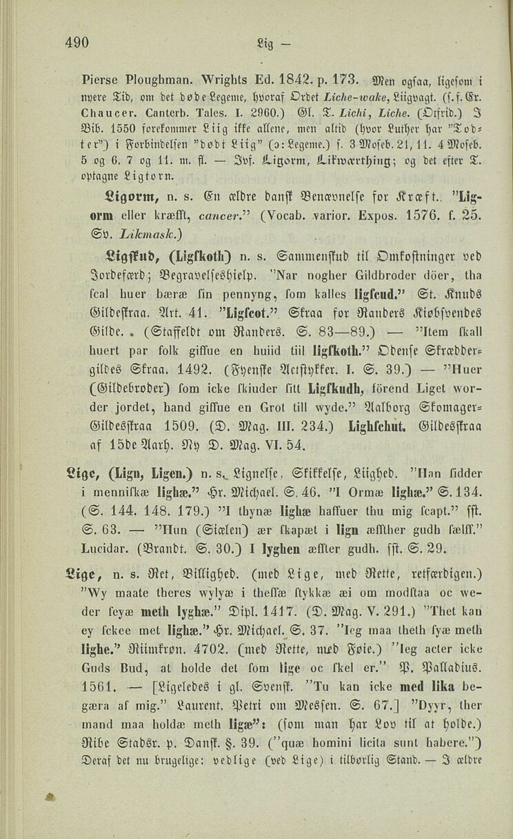 490 (Dansk Glossarium, eller Ordbog over forældede danske Ord / Første  Deel. A-L)