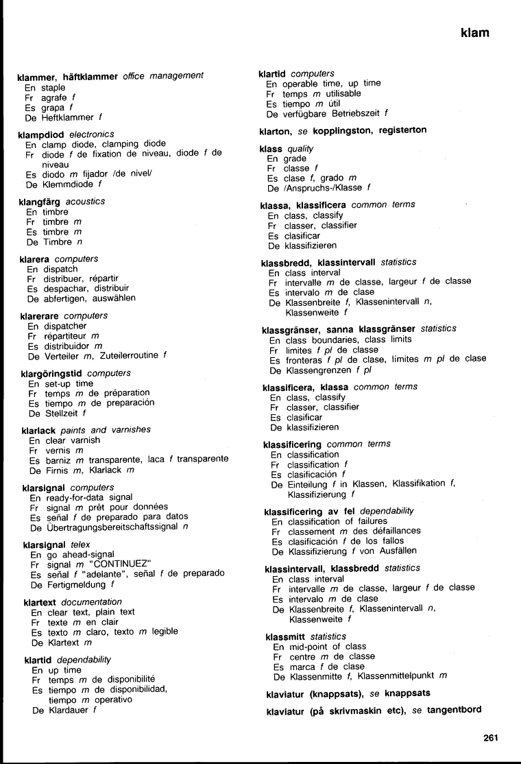 261 (Eriterm : femspråkig ordlista för telekommunikation : svenska,  engelska, franska, spanska, tyska)