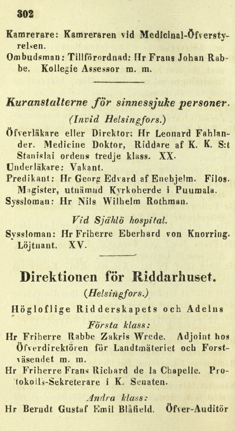302 (Finlands statskalender / 1861)