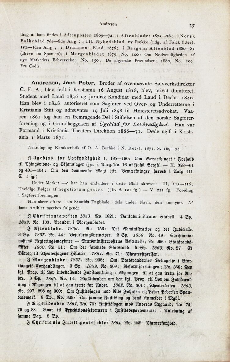 57 (Norsk Forfatter-Lexikon 1814-1880 / Første Bind. A-B)