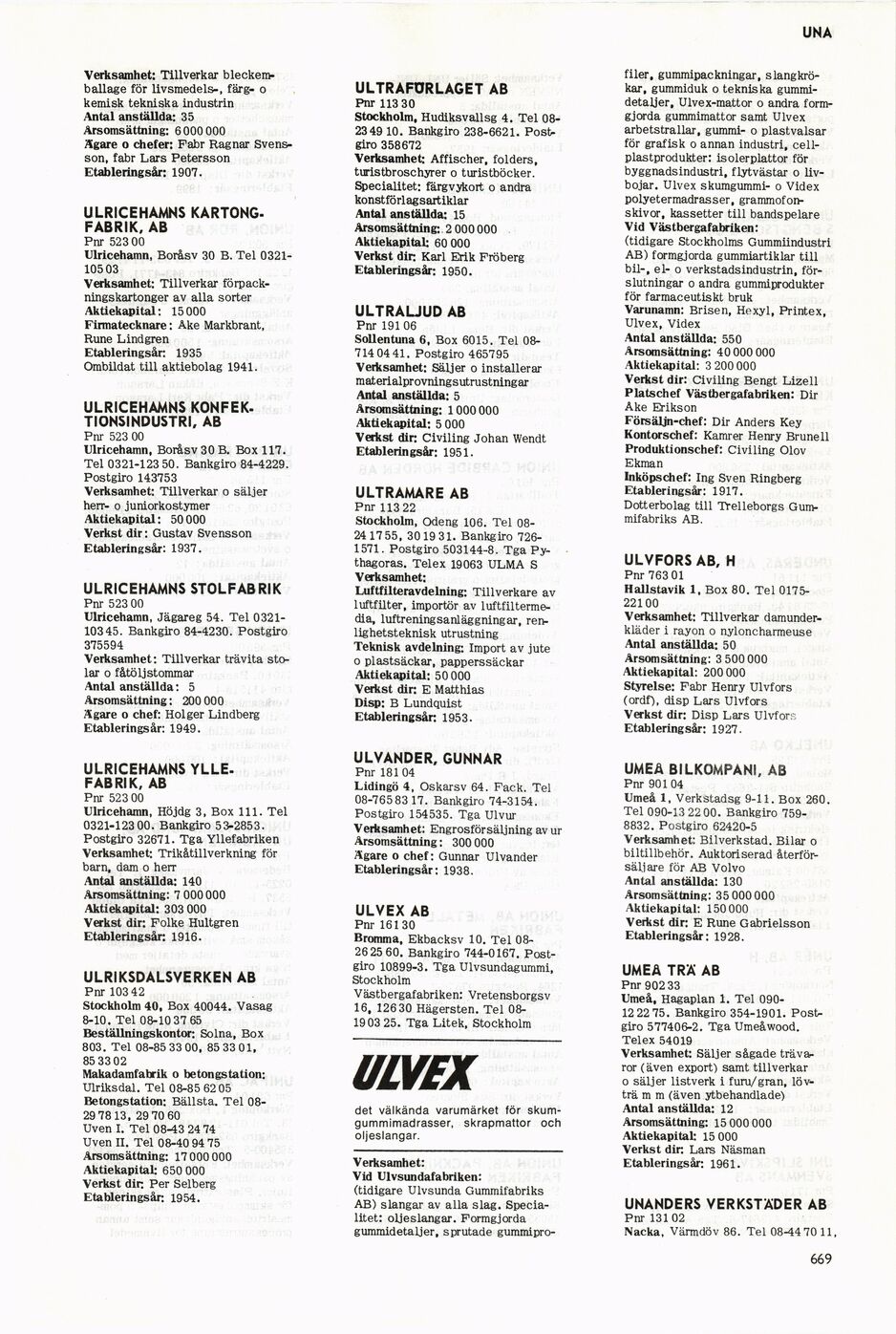 669 (Sveriges handelskalender / Årgång nittioett. 1971. Alfabetiskt  firmaregister)