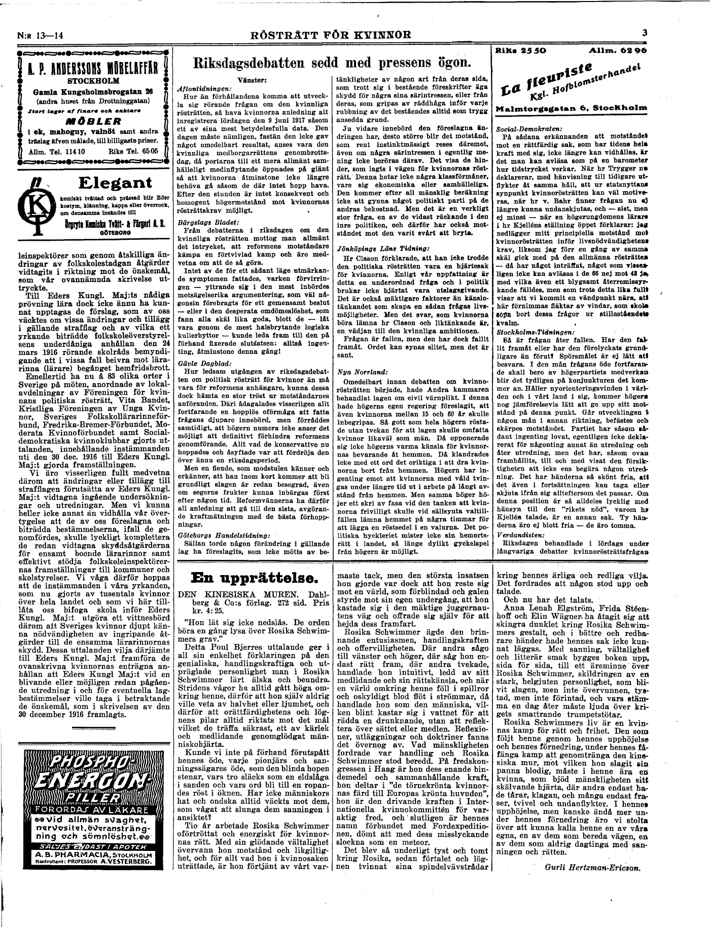 13-14:3 (Rösträtt för Kvinnor / VI Årg. 1917)
