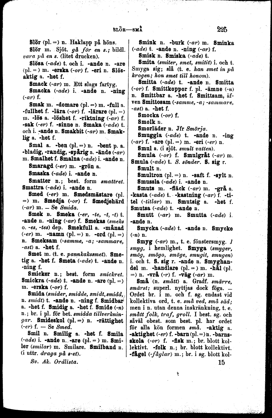 225 (Svenska Akademiens ordlista / Sjätte upplagan (1889))