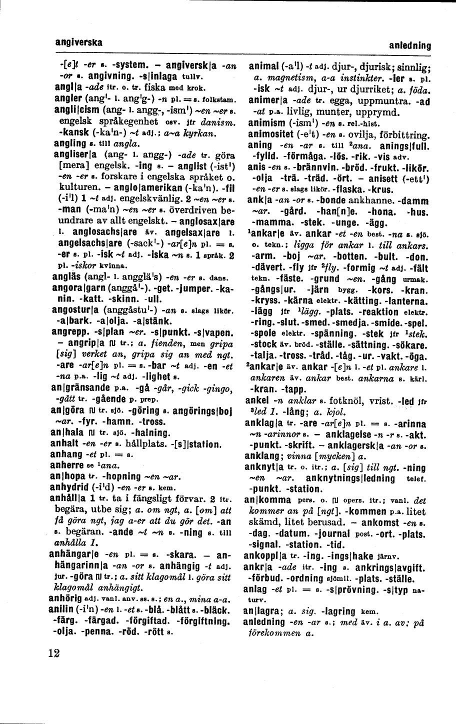 12 (Svenska Akademiens ordlista / Nionde upplagan, femte tryckningen (1954))