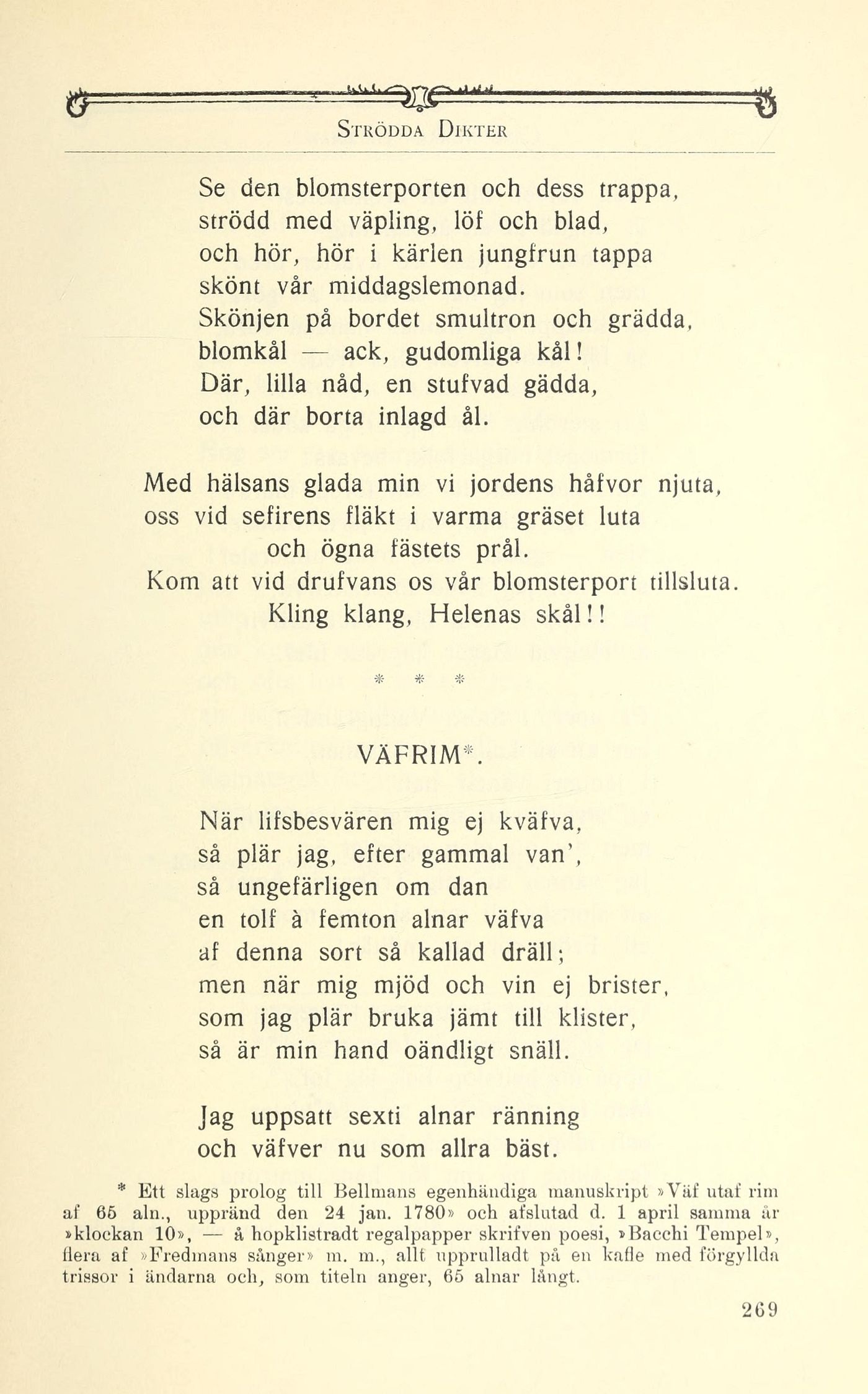 269 (Sveriges national-litteratur 1500-1900 / 4. Carl Mikael Bellman; Jakob  Wallenberg )
