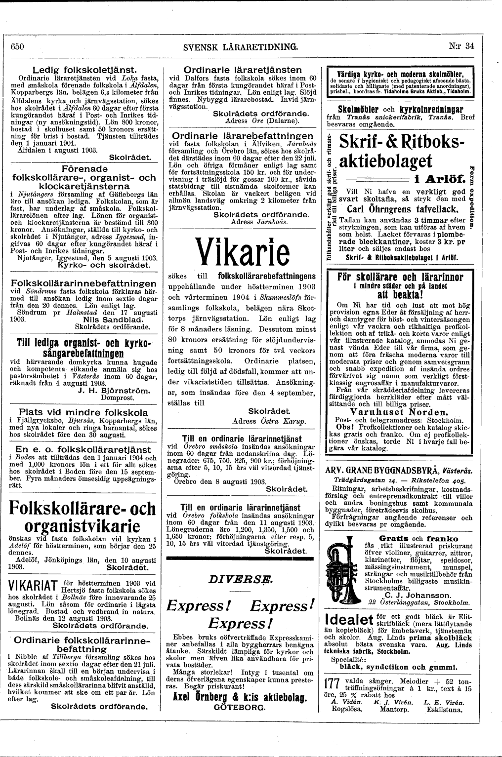 650 (Svensk Läraretidning / 22:a årg. 1903)
