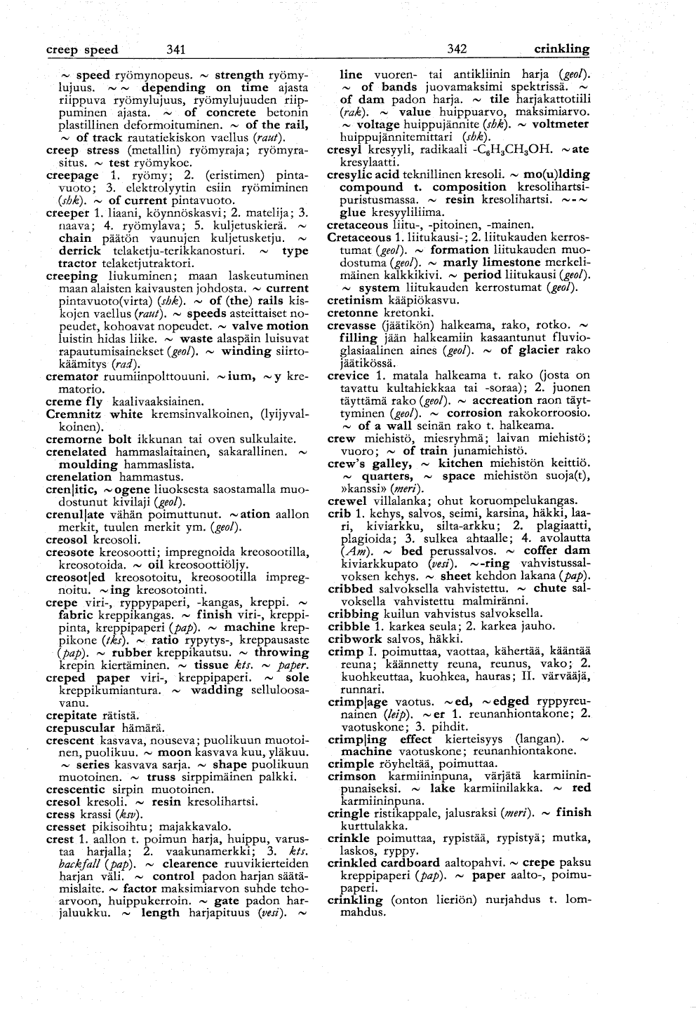341-342 (Englantilais-suomalainen tekniikan ja kaupan sanakirja)