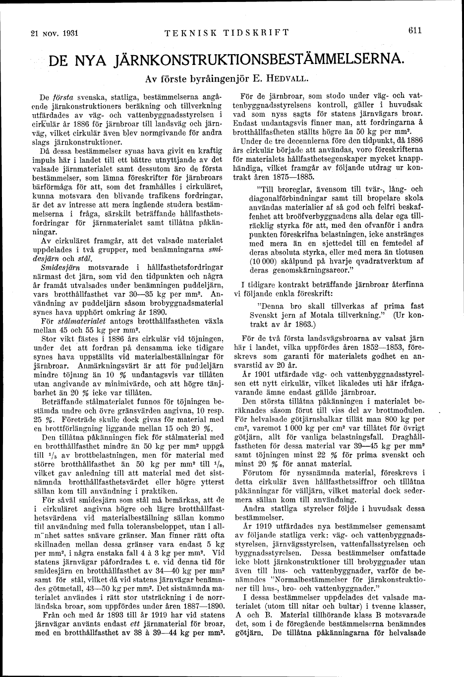 611 (Teknisk Tidskrift / 1931. Allmänna avdelningen)