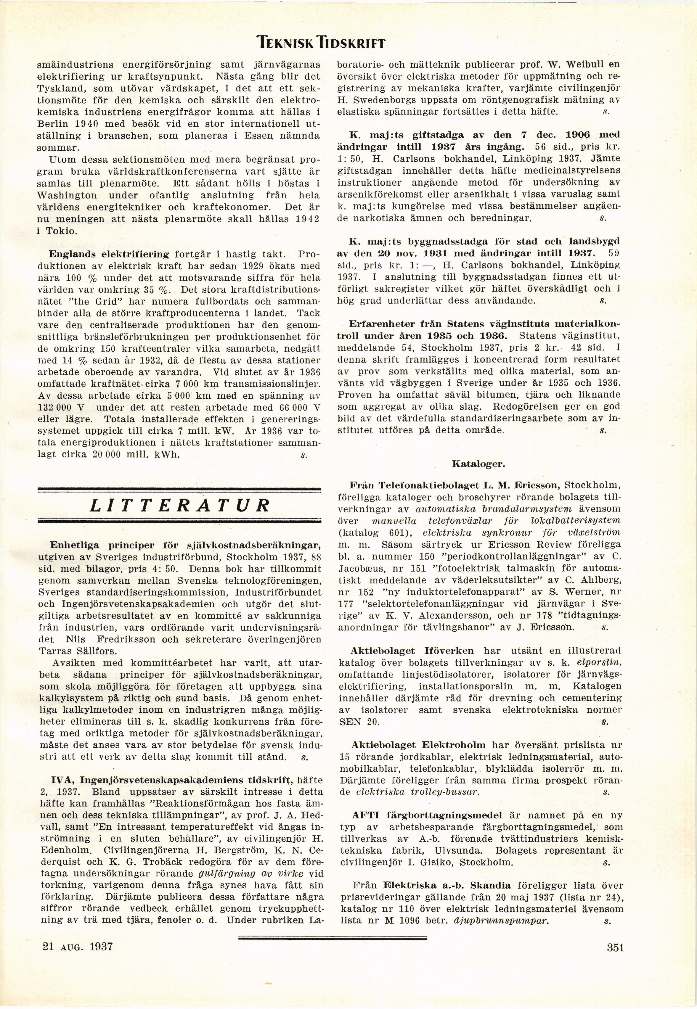 351 (Teknisk Tidskrift 1937. Allmänna avdelningen) 351 (Teknisk Tidskrift 1937. Allmänna avdelningen)