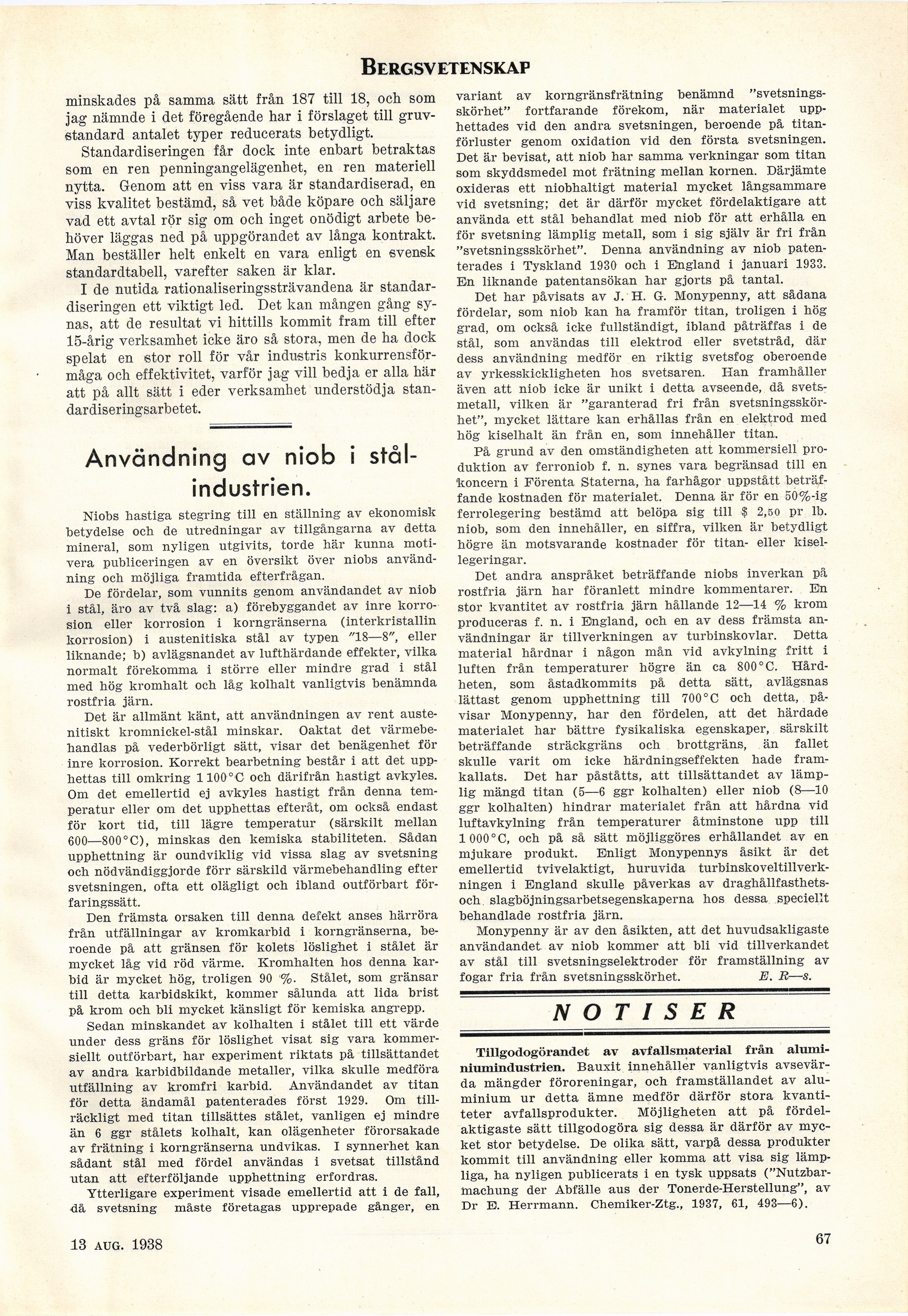67 (Teknisk Tidskrift / 1938. Bergsvetenskap)