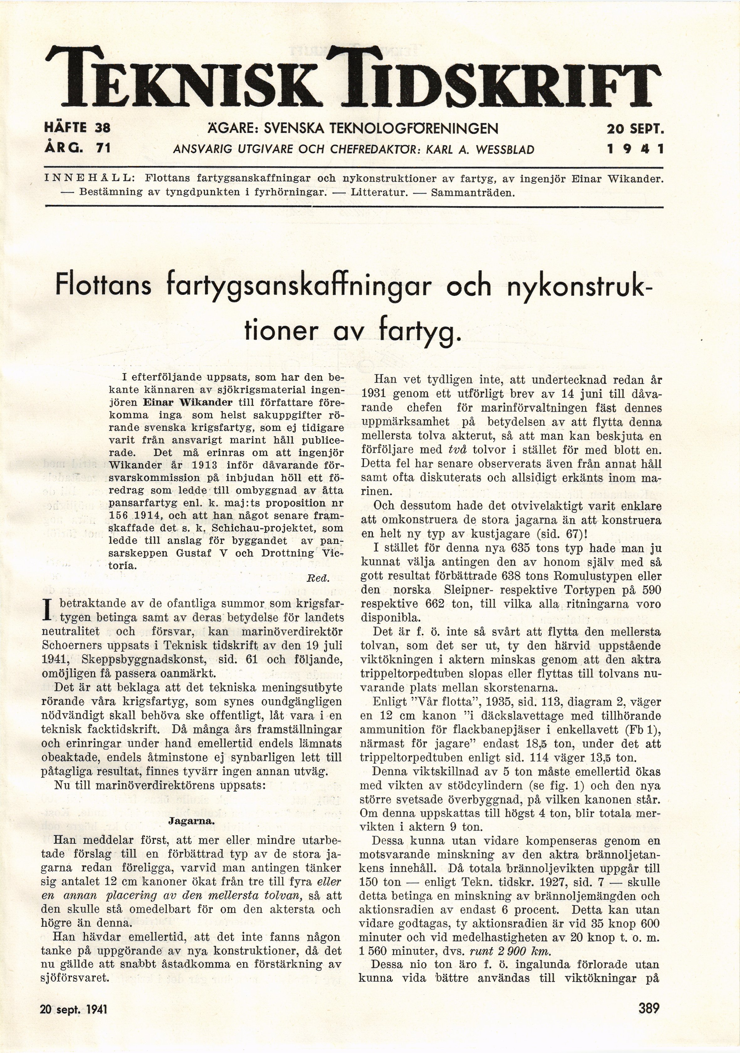 389 (Teknisk Tidskrift / 1941. Allmänna avdelningen)