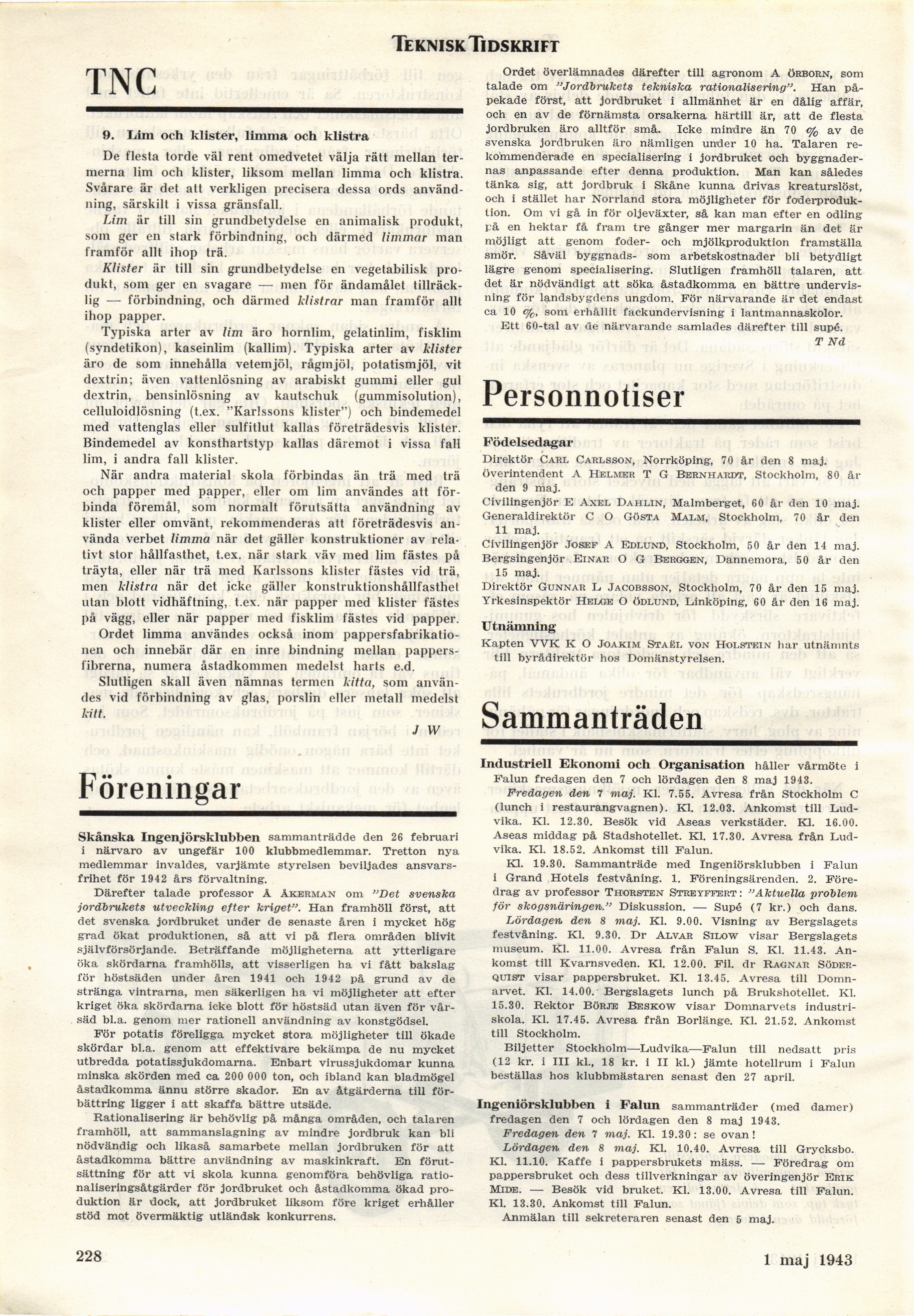 228 (Teknisk Tidskrift / 1943. Allmänna avdelningen)