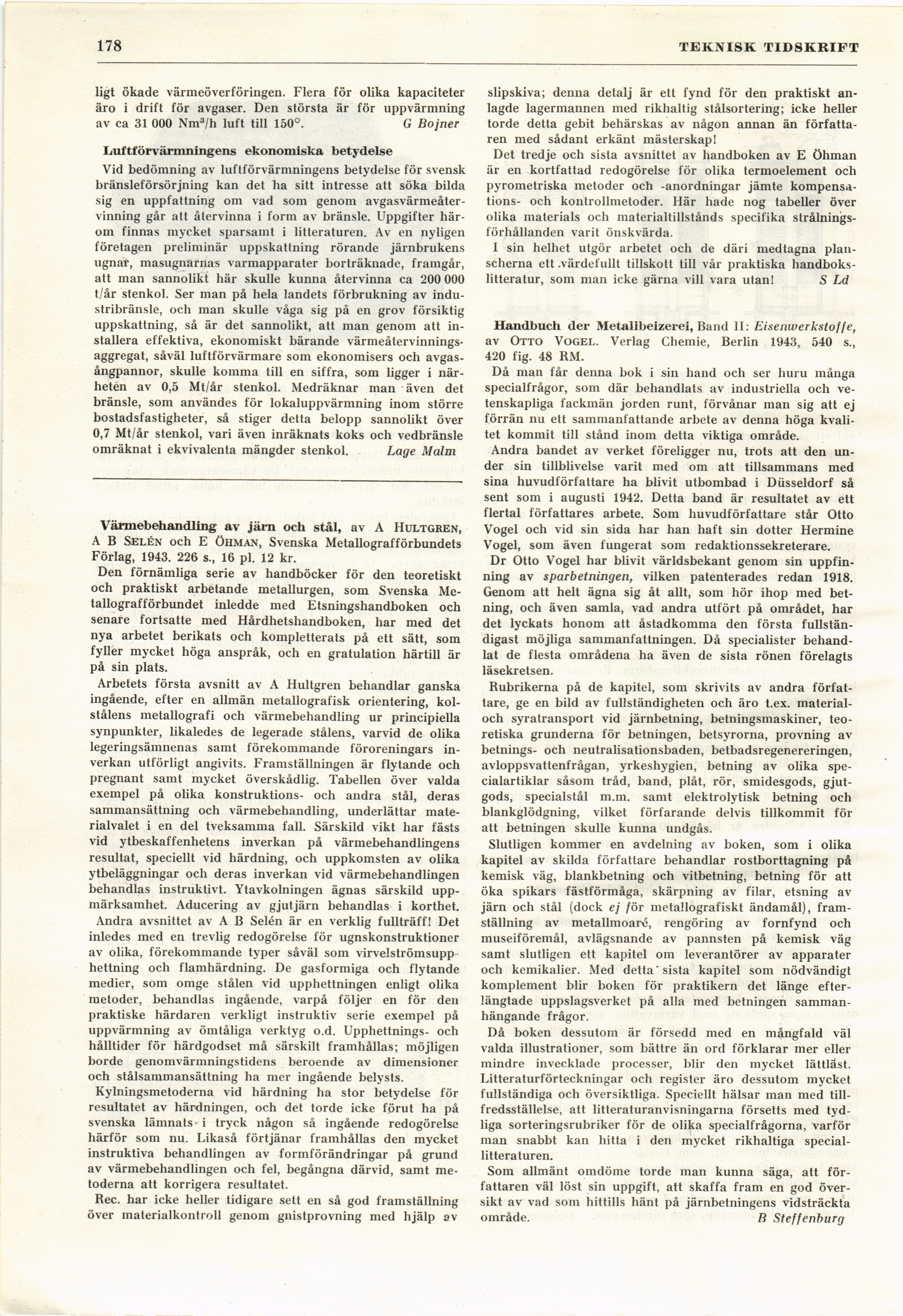 178 (Teknisk Tidskrift Årgång 74. 1944) 178 (Teknisk Tidskrift Årgång 74. 1944)
