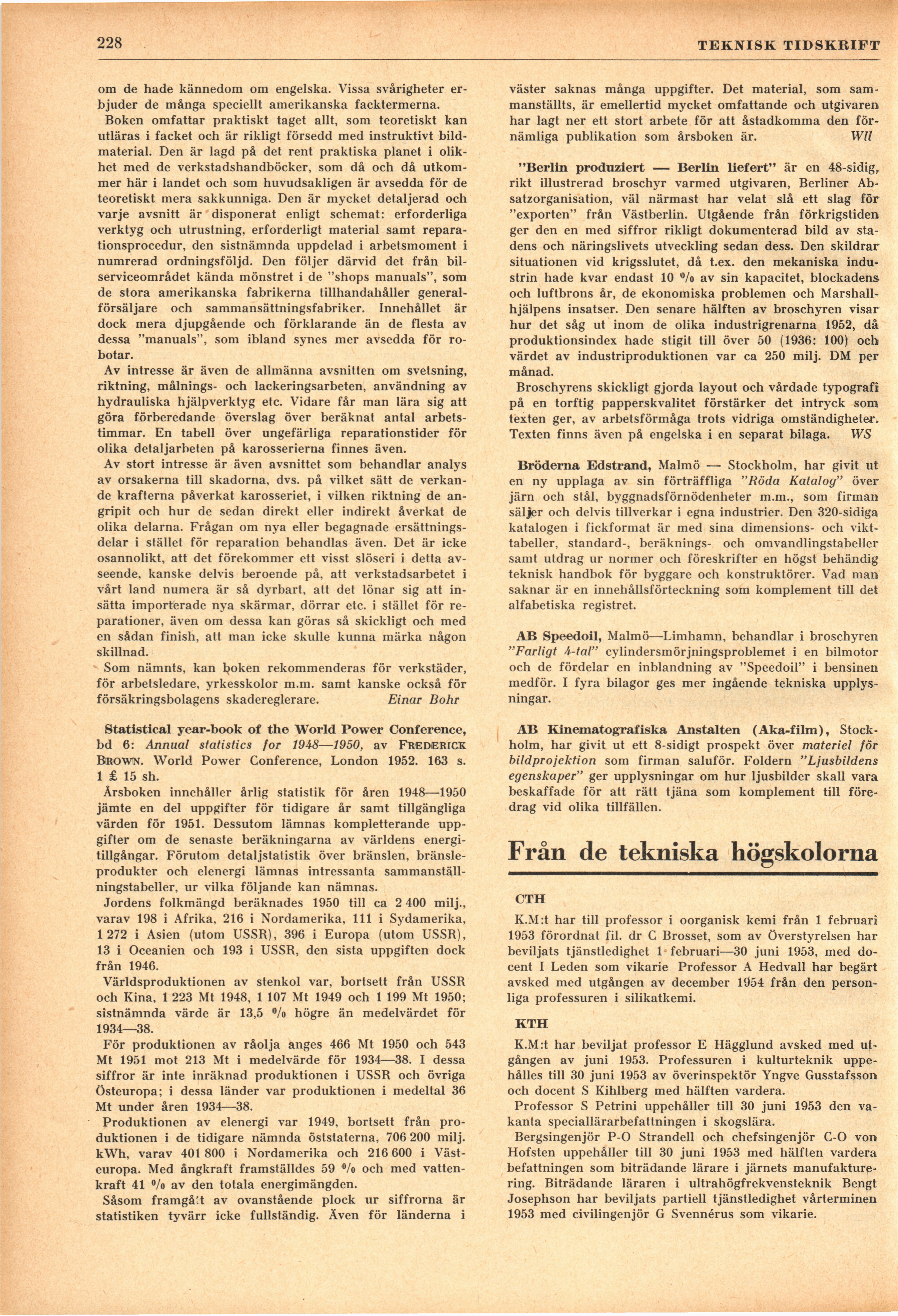 228 (Teknisk Tidskrift / Årgång 83. 1953)