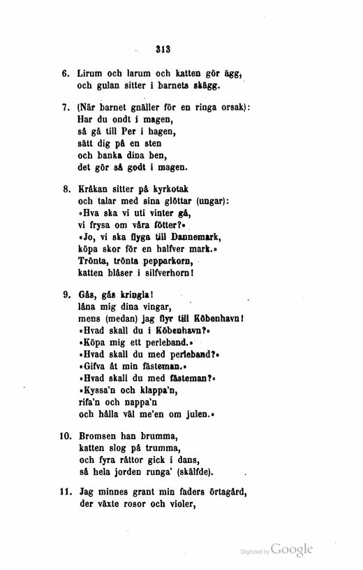 313 (folkdiktning, visor, sägner, sagor, gåtor, ordspråk ...