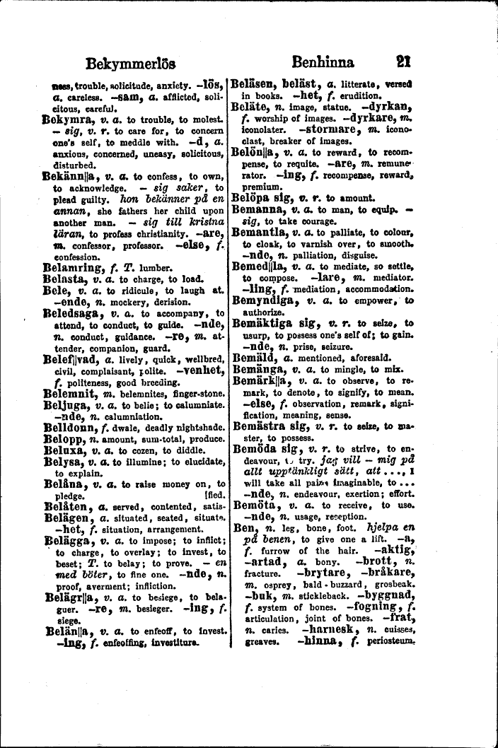 21 (Wessely's Swedish-English dictionary in two parts / Swedish-English)