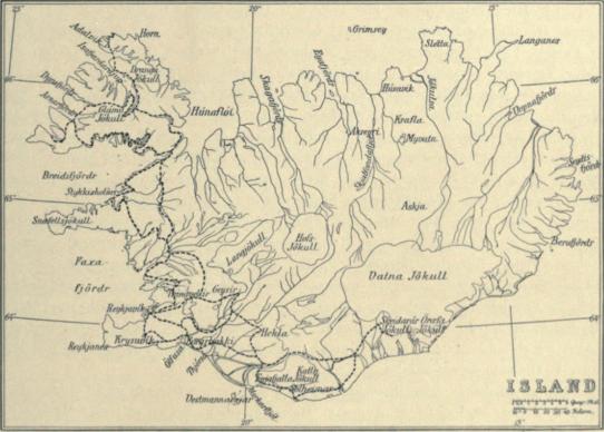 - - - - Japetus Steenstrups Rejseruter paa Island 1839 og 1840.
