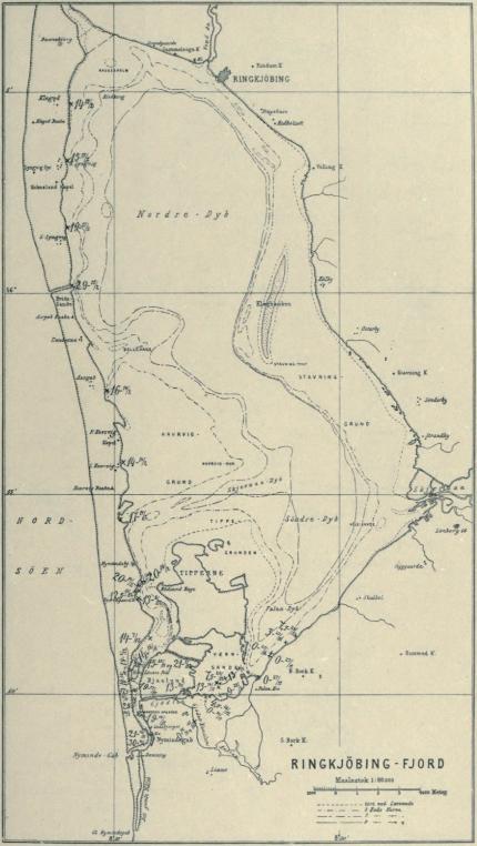 Fig. 12. Observationer angaaende Overfladevandets Saltholdighed i Promille i Ringkøbing Fjord mellem 12. November 1910 og 15. Februar 1911. Se Tabel I. Serie II.