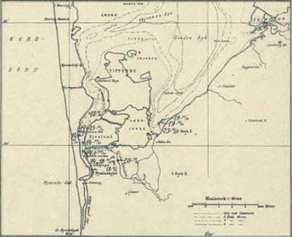 Fig. 20. Observationer angaaende Overfladevandets Saltholdighed i Promille i den sydlige Del af<bRingkøbing Fjord mellem 12. Oktober og 16. December 1912. Tabel I. Serie IX.