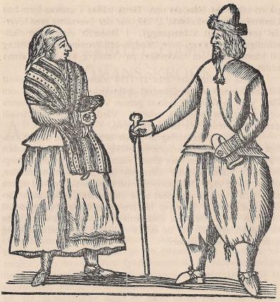 Fig. 10. “Ölands qwinna och bonde“.<bNordöländska dräkter 1703.  Efter N. Wallins De Oelandia.