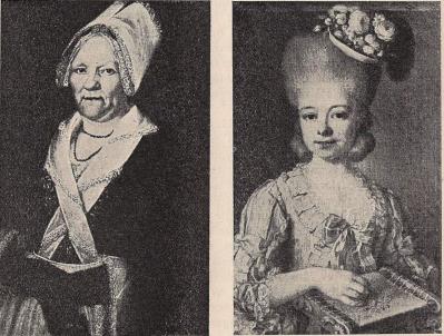 T. v. porträtt av fru Hoppenstedt, av Edv. Orm 1728. (Elfverson, Kölby.)<bT. h. en medlem av släkten Gyllenrahm, av Ulrika Pasch. (Thunberg, Kråkeryd.)