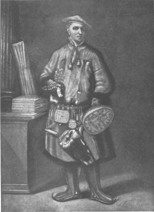 LINNÉ I LAPPLÄNDSK DRÄKT.<bMEZZOTINTGRAVYR AF H. KINGSBURY EFTER<bOLJEMÅLNING AF M. HOFFMAN (1737).