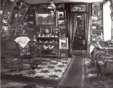 <smalBIBLIOTEKARIEN E. H. SEGERSTÉENS HEM I LINKÖPING.        OLJEMÅLNING AF JOHAN KROUTHÉN.</smal