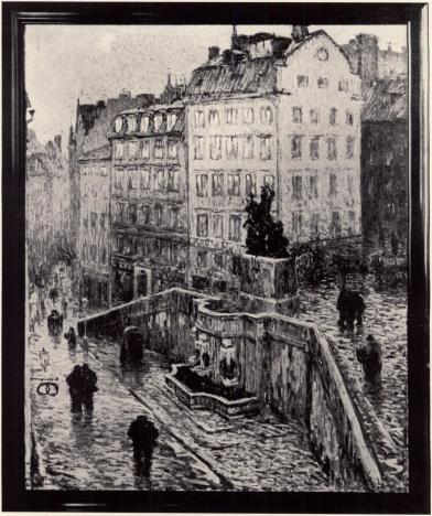 <smalGERDA WALLANDER, KÖPMANBRINKEN I STOCKHOLM.        OLJEMÅLNING 1913.</smal