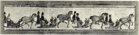 <smalVignettbilden, bild 1. »Brölops folket åka em Från Kirkan 1826».<bMålning från Mora socken, Dalarna. I Nordiska museet.</smal