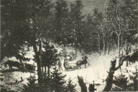 Bild 10. »Ett vinterstycke där de åka i skien af facklor».<bOljemålning av Pehr Hilleström.