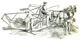 Fig. 213. Mc. Cormicks skördemaskin 1852. Enl. Sanford. Fig. 213. Mc. Cormicks skördemaskin 1852. Enl. Sanford.