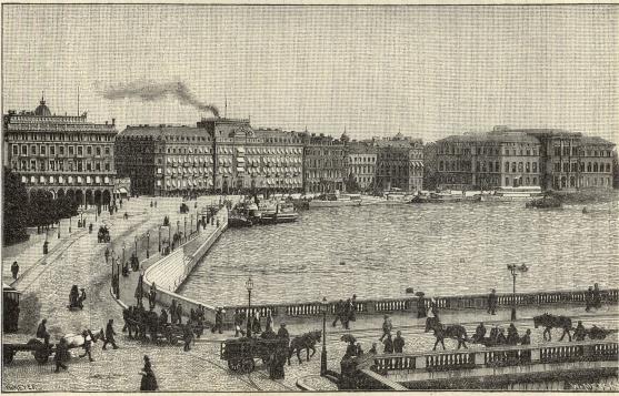 Utsikt från Norrbro öfver Norrström och Blasieholmen.