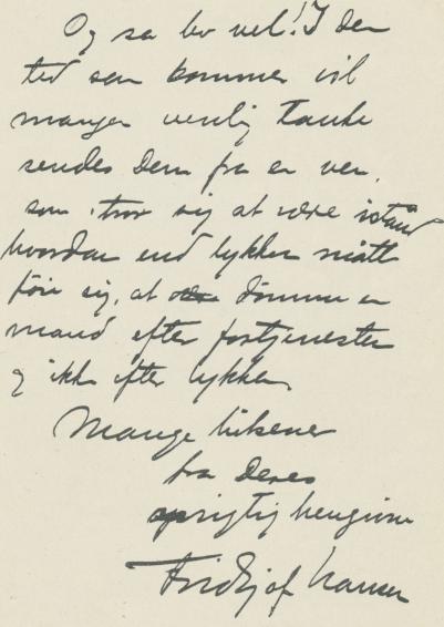 Slutet på Nansens brev till Andree den 20 maj  1897.