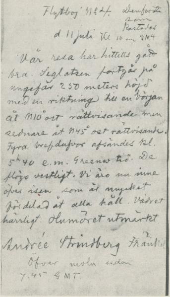 <bDen första boj posten,  som kastades den  ii  juli kl. 22 och återfanns<b<bpå norska finnmarkskusten den 27 aug. år 1900. Nu i Statens historiska<b<bmuseum i Stockholm.