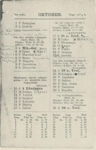 <bSida  ur kalenderdelen av  Strindbergs  annotationsalmanacka.