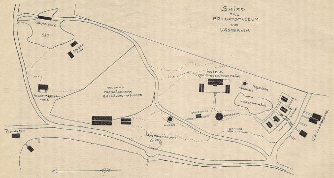 Bild 1. Arkitekt S. Brandels förslag till ett friluftsmuseum å Kulbacken, Västervik.