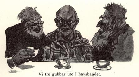 Vi tre gubbar ute i havsbandet.