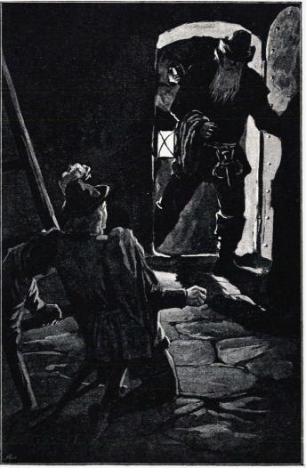 Plötsligen syntes en mörk skugga i dörren, och en arm bakom densamma<bupplyste rummet med en lykta. (Sid. 99.)