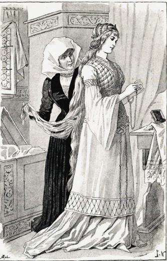 <smalIll. J.N.[=Jenny Nyström]</smal<bMor Inga såg på sin stolts jungfru med en blick, som om hon icke rätt<btrodde hvad hon hörde. (Sid. 103.)