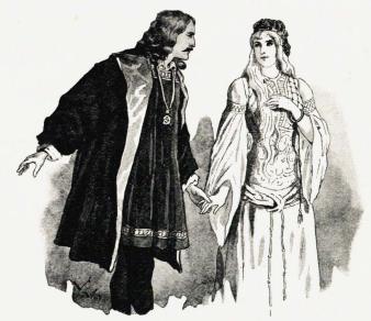 <smalIll. J.N.[=Jenny Nyström]</smal<bMed ett strålande ögonkast fattade Erik hennes hand. (Sid. 111.)