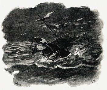 <smalIll. J.N.[=Jenny Nyström]</smal<bVid samma tid vräktes ett fartyg af skyhöga böljor mot<bSödermanlands-skären. (Sid. 121.)