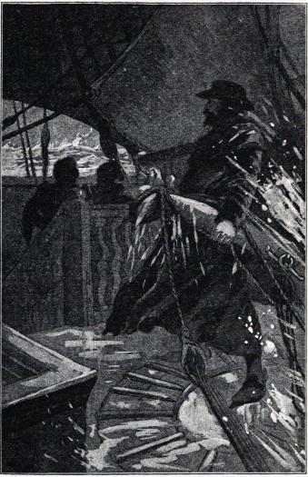 Ögonblicket därefter sprang han akterut att fatta rodret. (Sid. 132.)