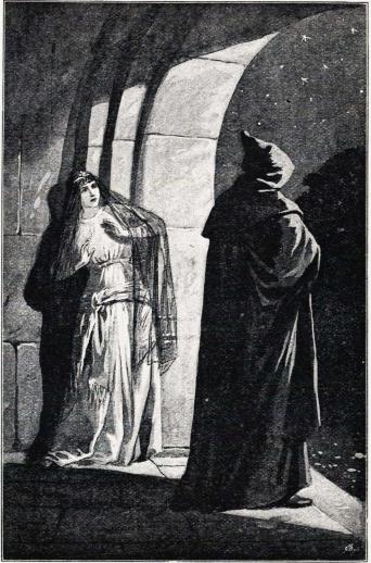 Munkens svarta skepnad skred sakta fram mot dörren. (Sid. 147.)