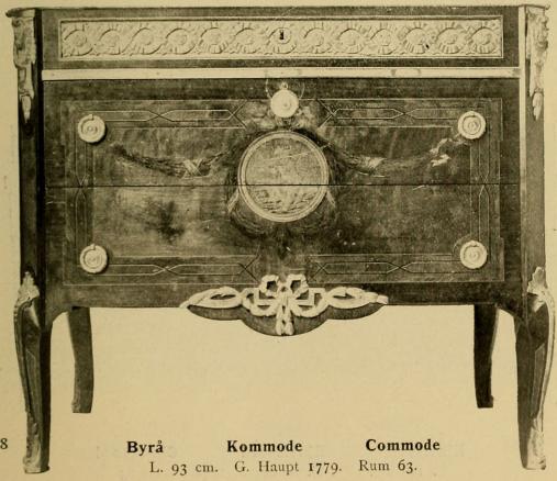 Byrå        Kommode        Commode<bFig. 8. L. 93 cm. G. Haupt. 1779. Rum 63.