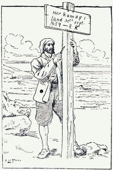 <smalIll. B. Le Fanu</smal<bRobinson sette upp ein stor kross der han fyrst hadde drive i land.